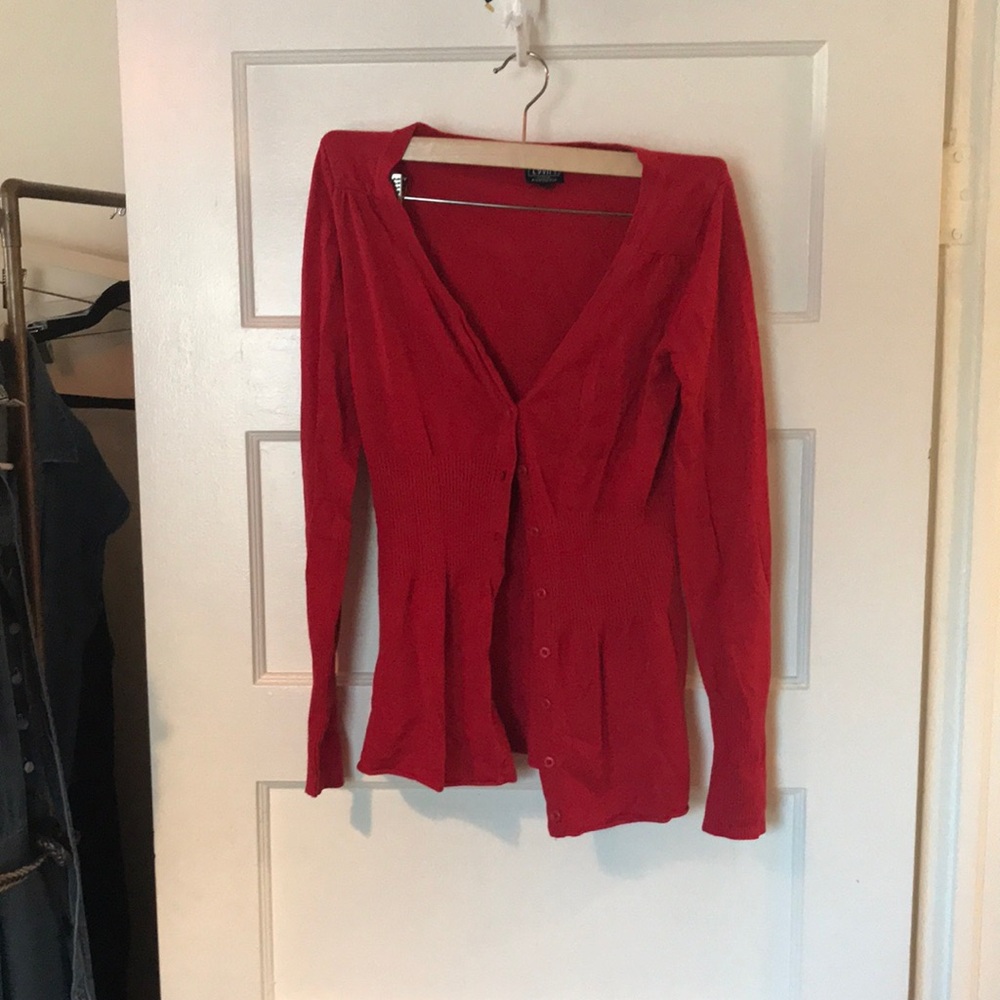 Red cardigan